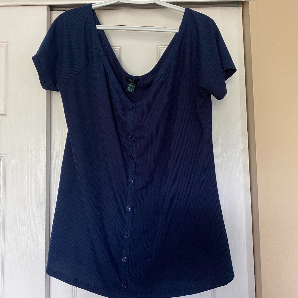 Off Shoulder Blue Knit Top